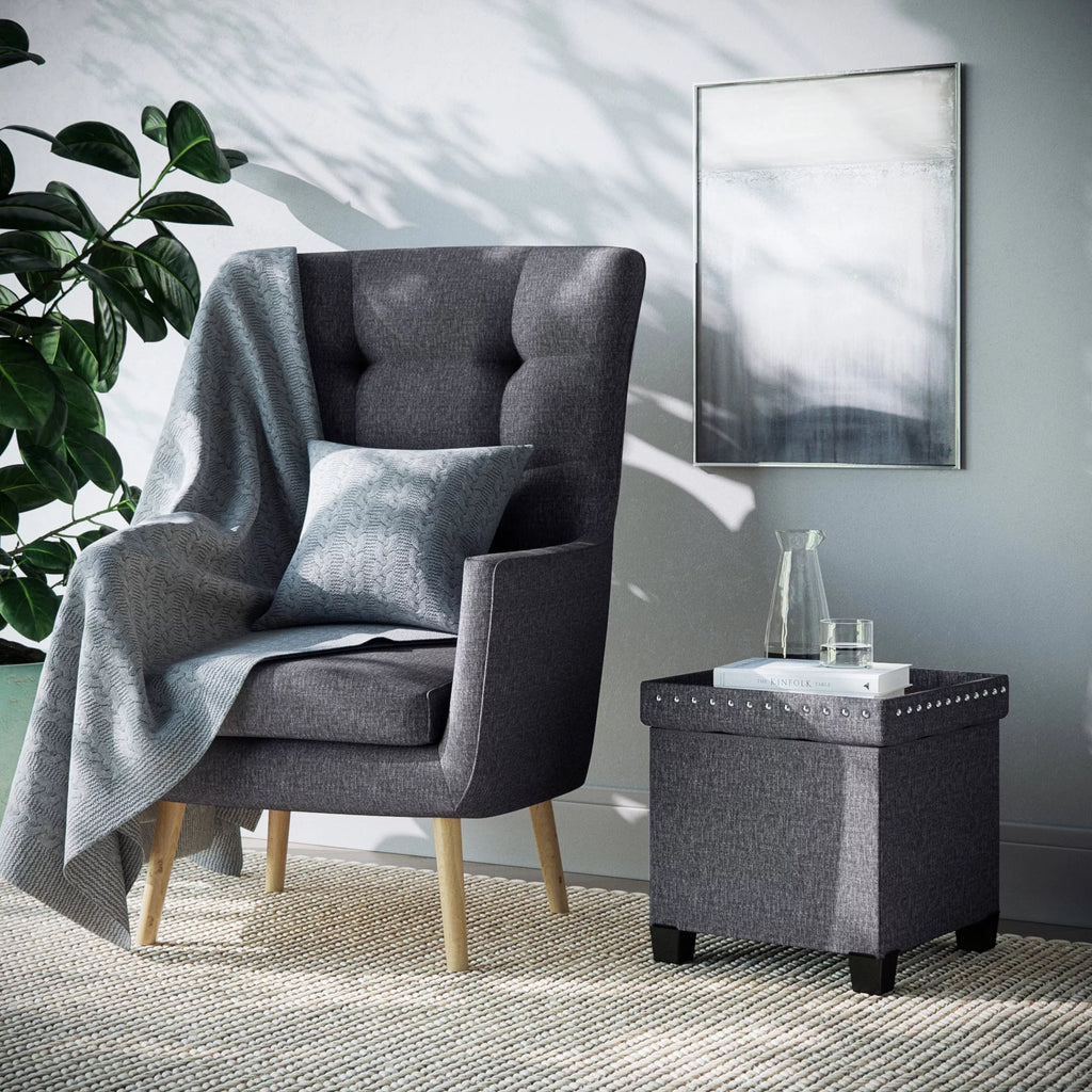 Foldable Cube Storage Ottoman with Gray Fabric I9674