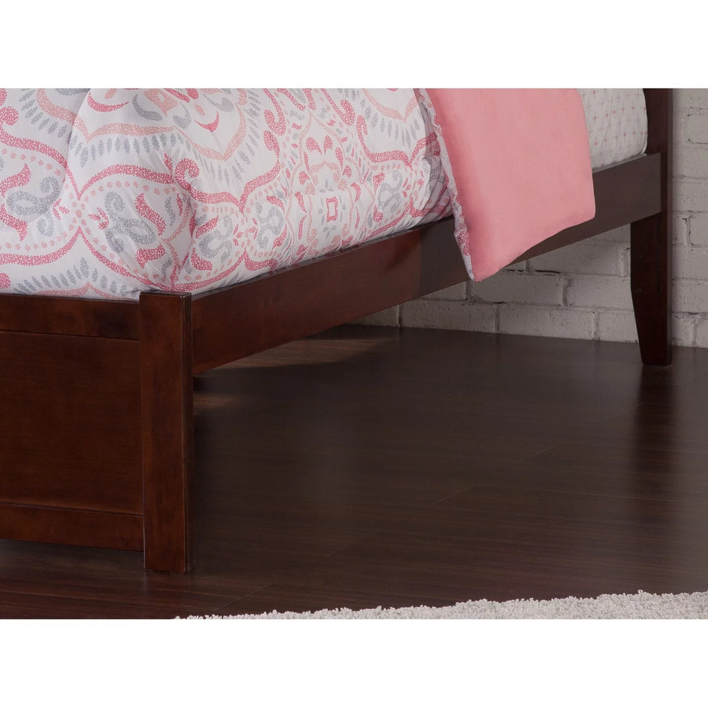 Twin Platform Bed with Footboard and Trundle in Walnut F42595