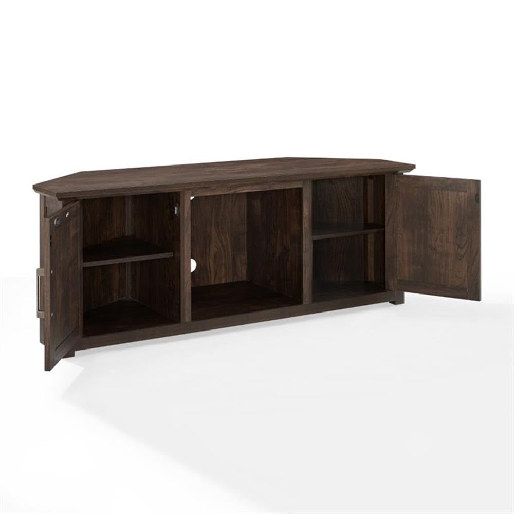 58" Rustic Wood Corner TV Stand, Dark Walnut W1532