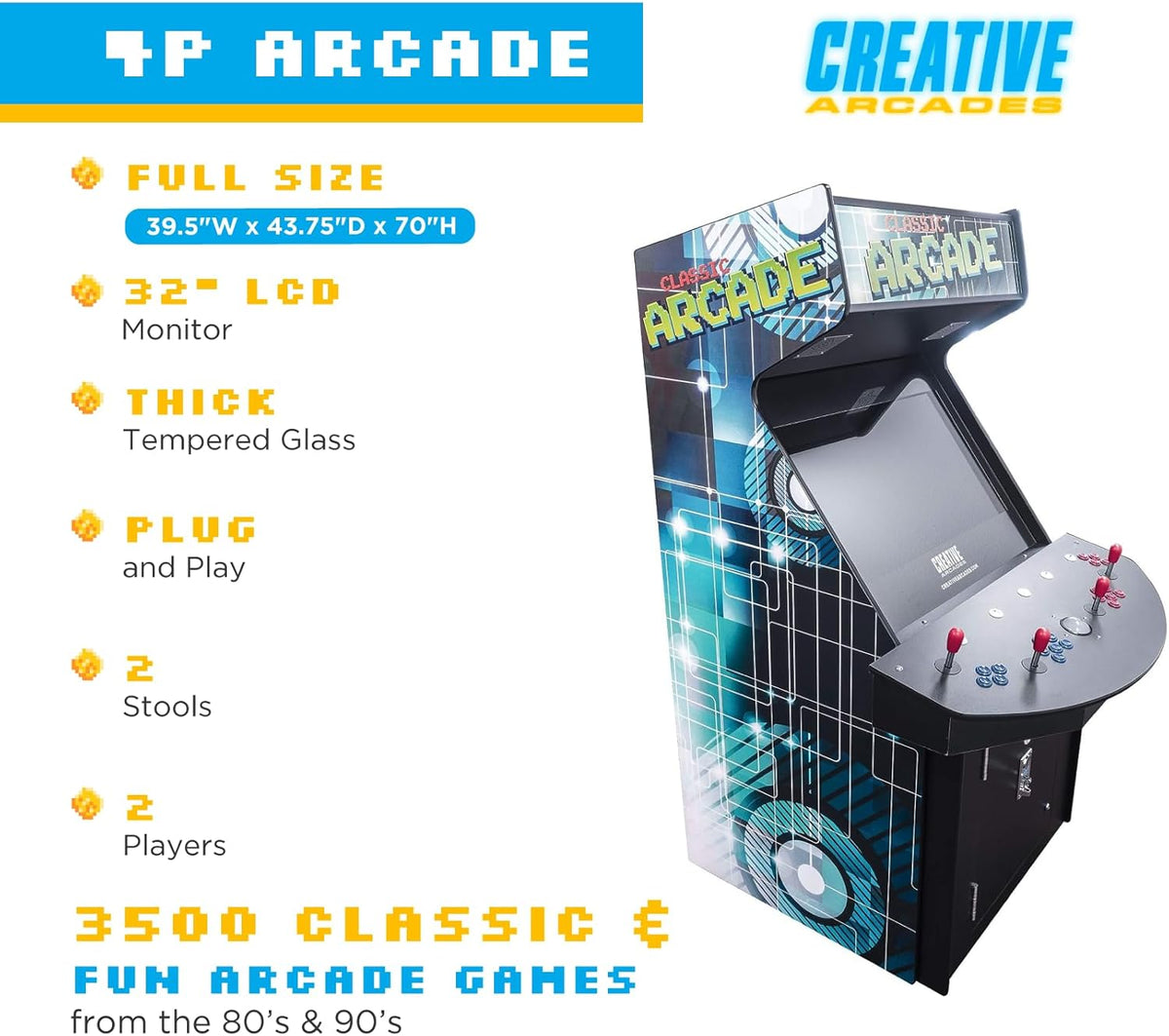 32" LCD Screen Arcade Machine with 4 Joysticks and 2 Stools F90838