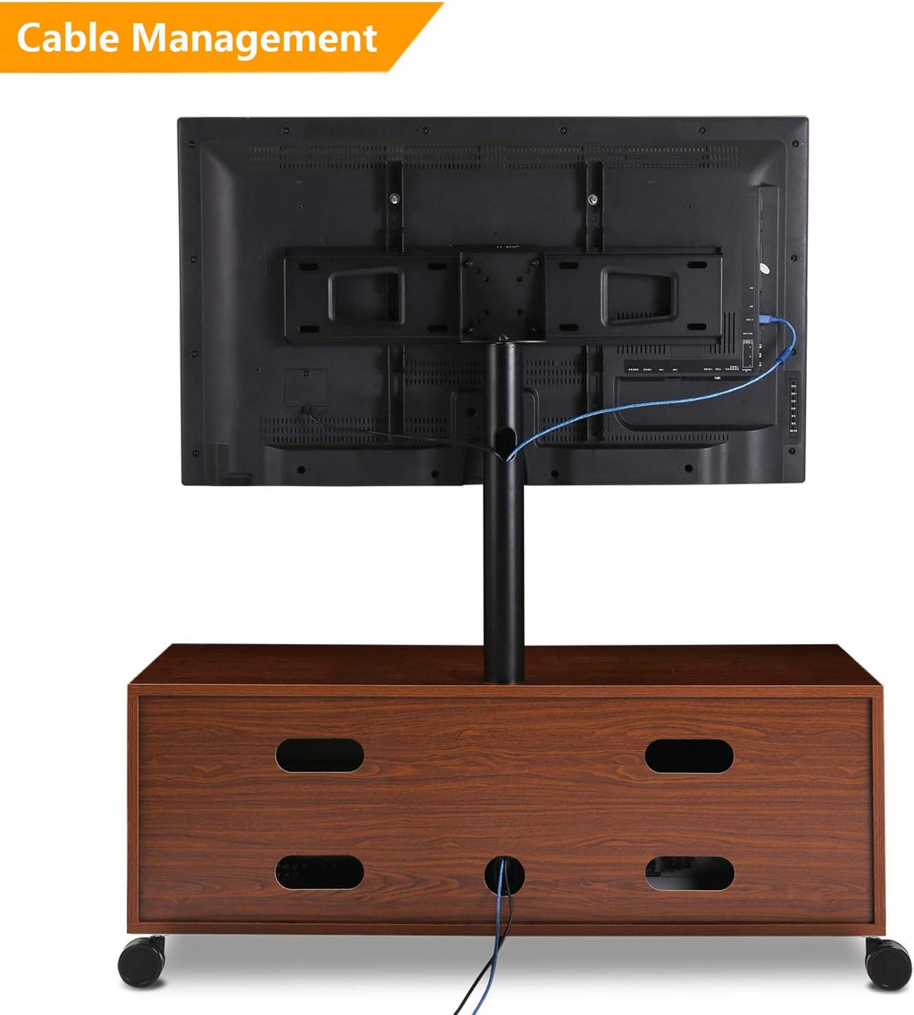 Rolling Wood TV Stand with Swivel Mount and Wheels T30864