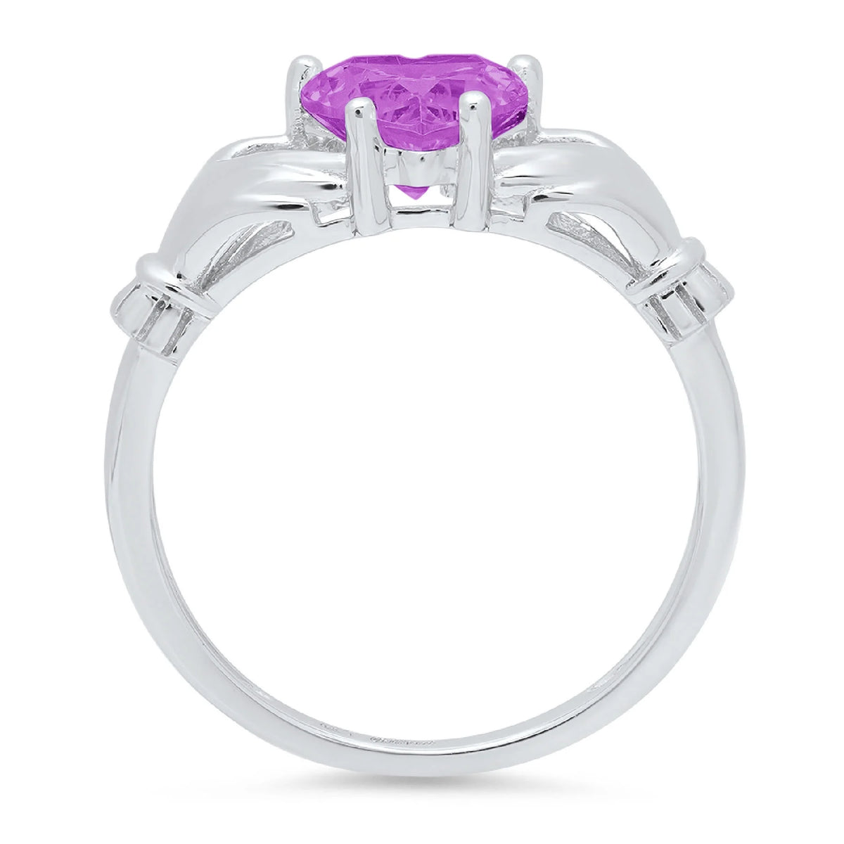 1.06ct Heart Cut Simulated Alexandrite 18k White Gold Claddagh Ring Size 3.75 L1420
