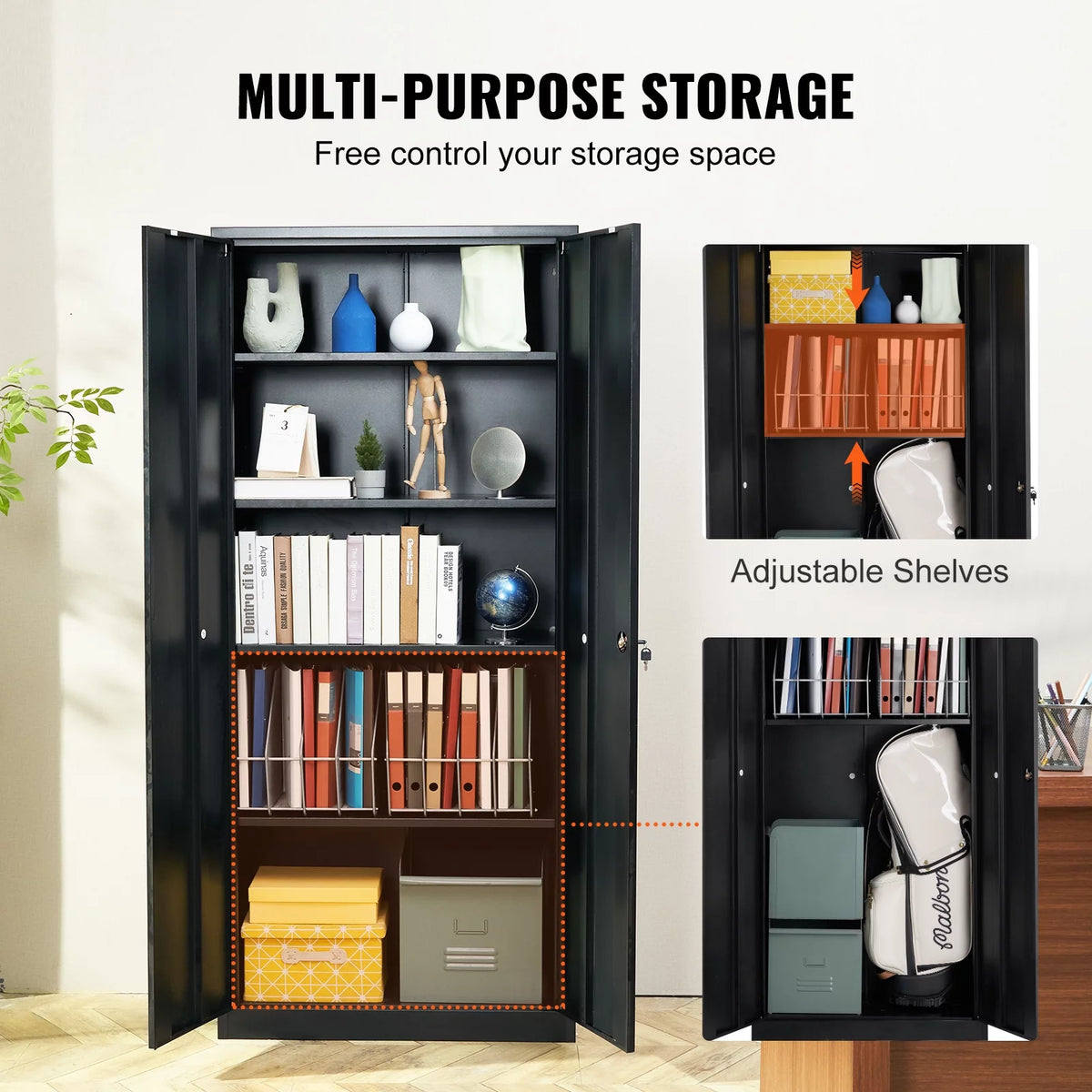 Metal Storage Cabinet 71" Steel Adjustable Shelves Black O323