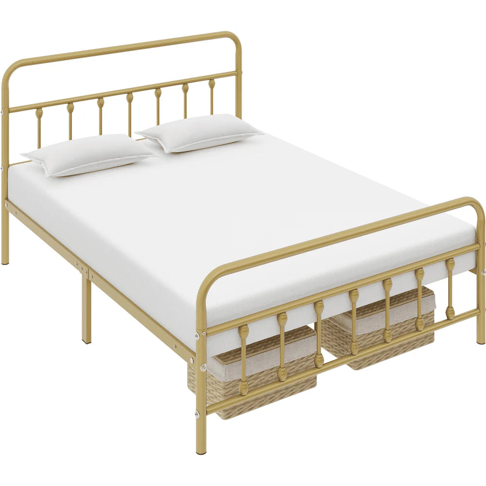 Metal Platform Queen Bed with High Headboard, Black N200