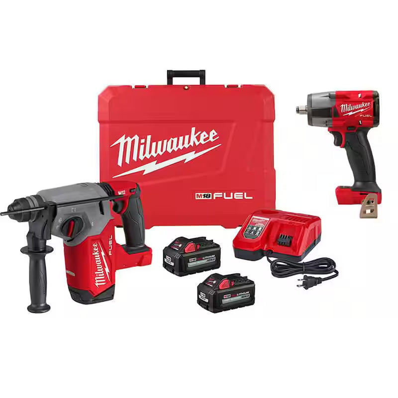 18-Volt Lithium-Ion Brushless Cordless SDS-Plus Rotary Hammer Kit with Impact Wrench J804944
