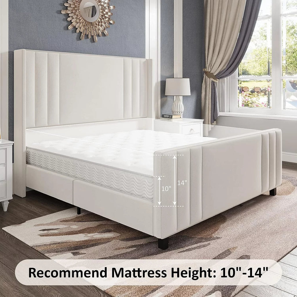 Queen Platform Bed Frame with Vertical Channel, Cream E34464