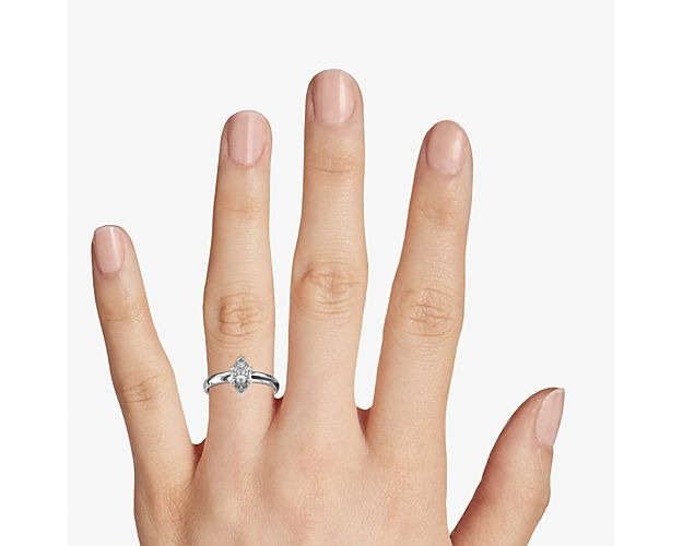 14K White Gold Marquise Cut Diamond Solitaire Ring U685