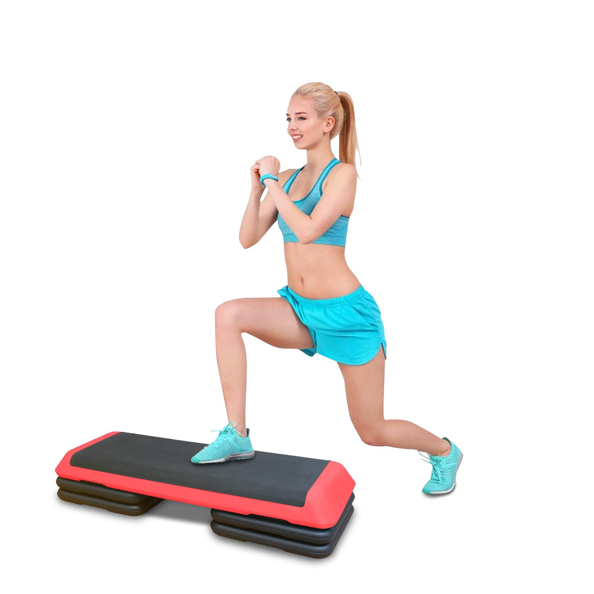Adjustable Aerobic Workout Step Platform with 4 Stackable Risers H842