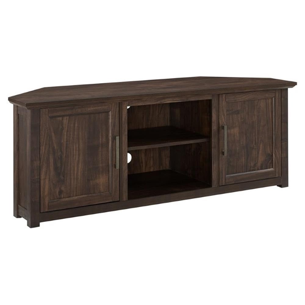 58" Rustic Wood Corner TV Stand, Dark Walnut W1532