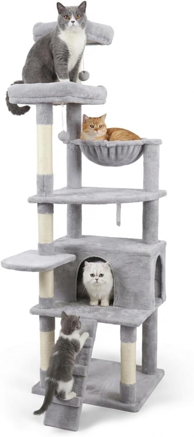71-Inch Multi-Level Tall Cat Tree with Hammock and Cat Cave W102
