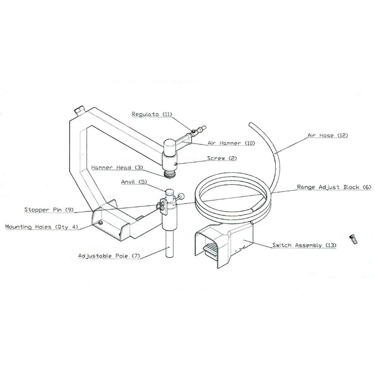 19.6" Throat Pneumatic Planishing Hammer with Steel Frame Stand & Foot Pedal E2980