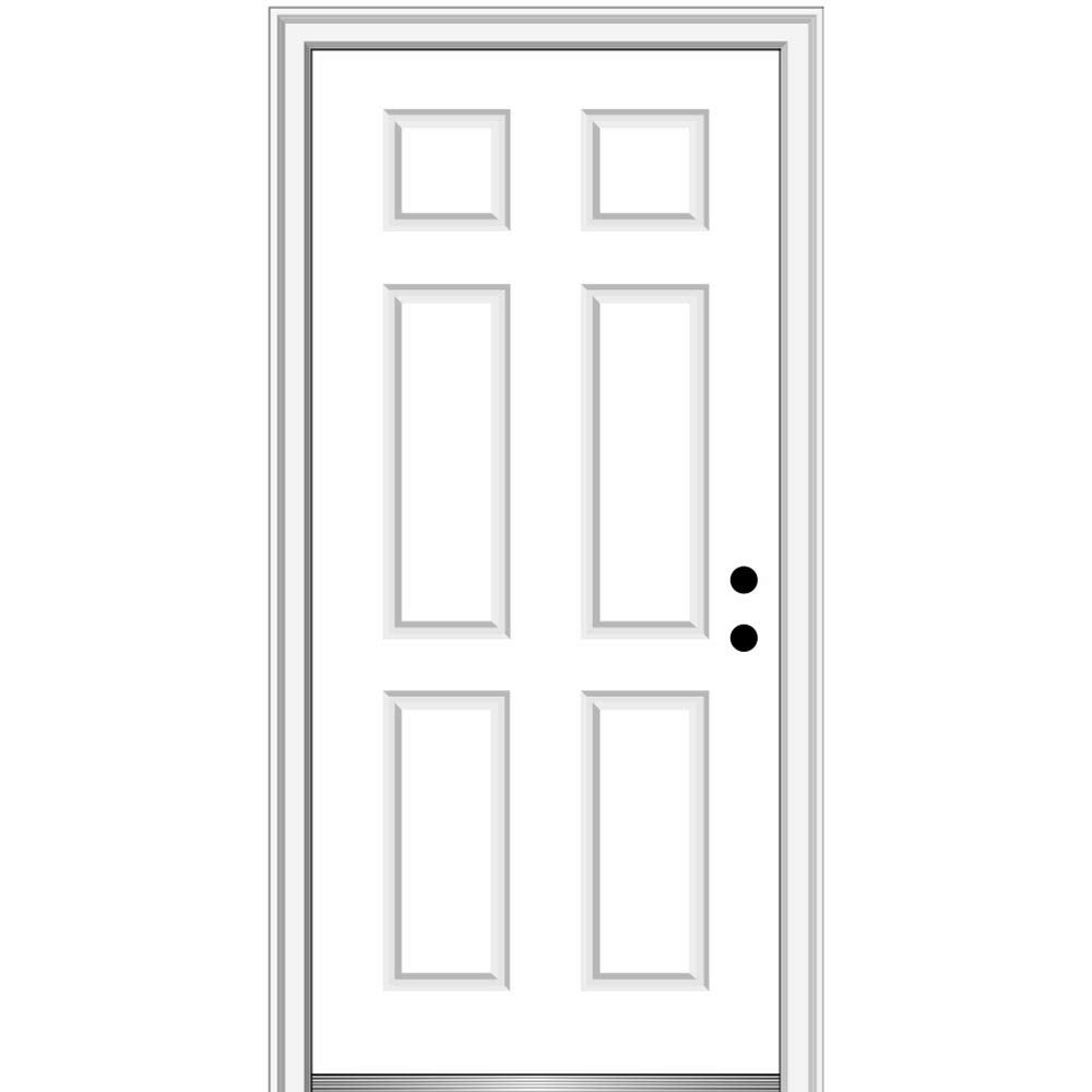Steel Brilliant White Left Hand In-swing Prehung Front Door 6-Panel 36" x 96" Y8579