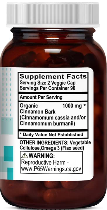 Organic Cinnamon 1000 mg 180 Vegetable Capsules S3767