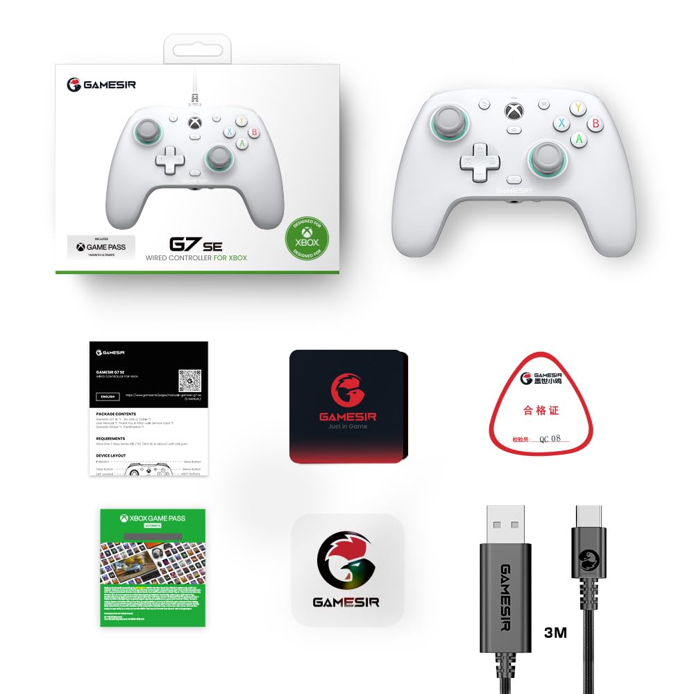 Wired Gamepad with Hall Effect Joysticks and 3.5 mm Audio Jack White T479