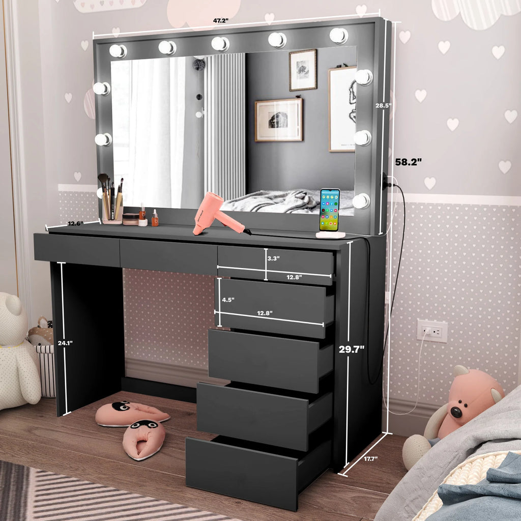 Black Painted Makeup Vanity Table with Light Bulbs H757