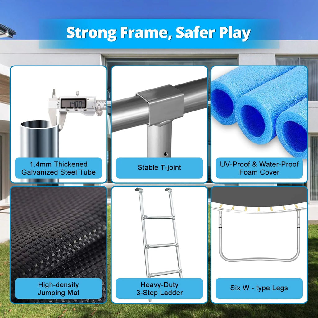 16FT Outdoor Trampoline with Basketball Hoop and Ladder D6319