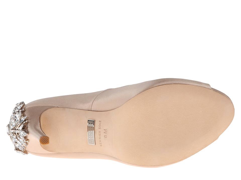Latte Satin Embellished Peep-Toe Evening Pumps U8103