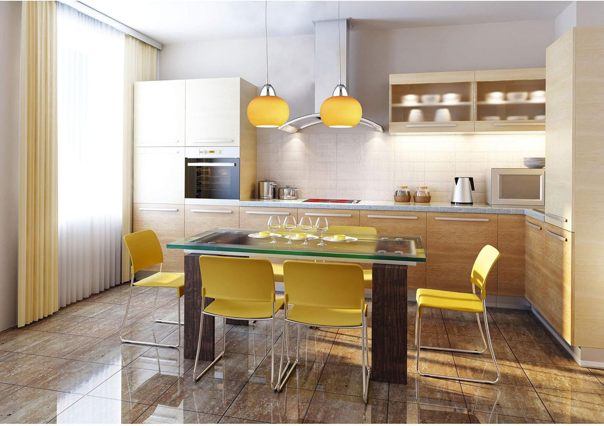 3 Light LED Pendant with Yellow Glass, Chrome S581