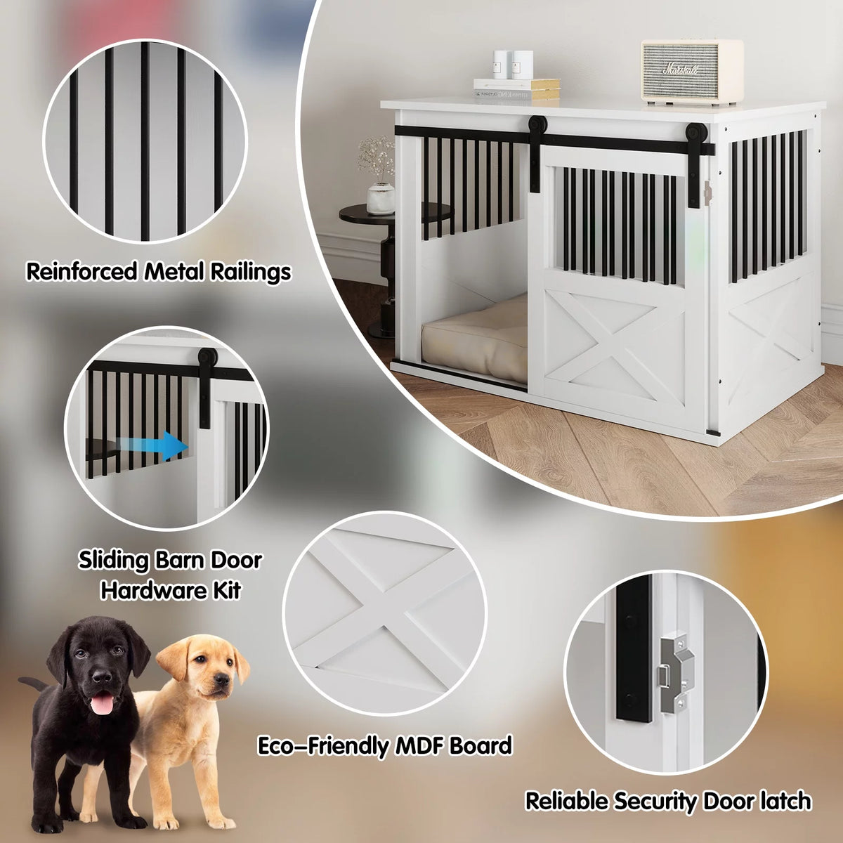 White Wooden Dog Crate Furniture with Sliding Door N46599