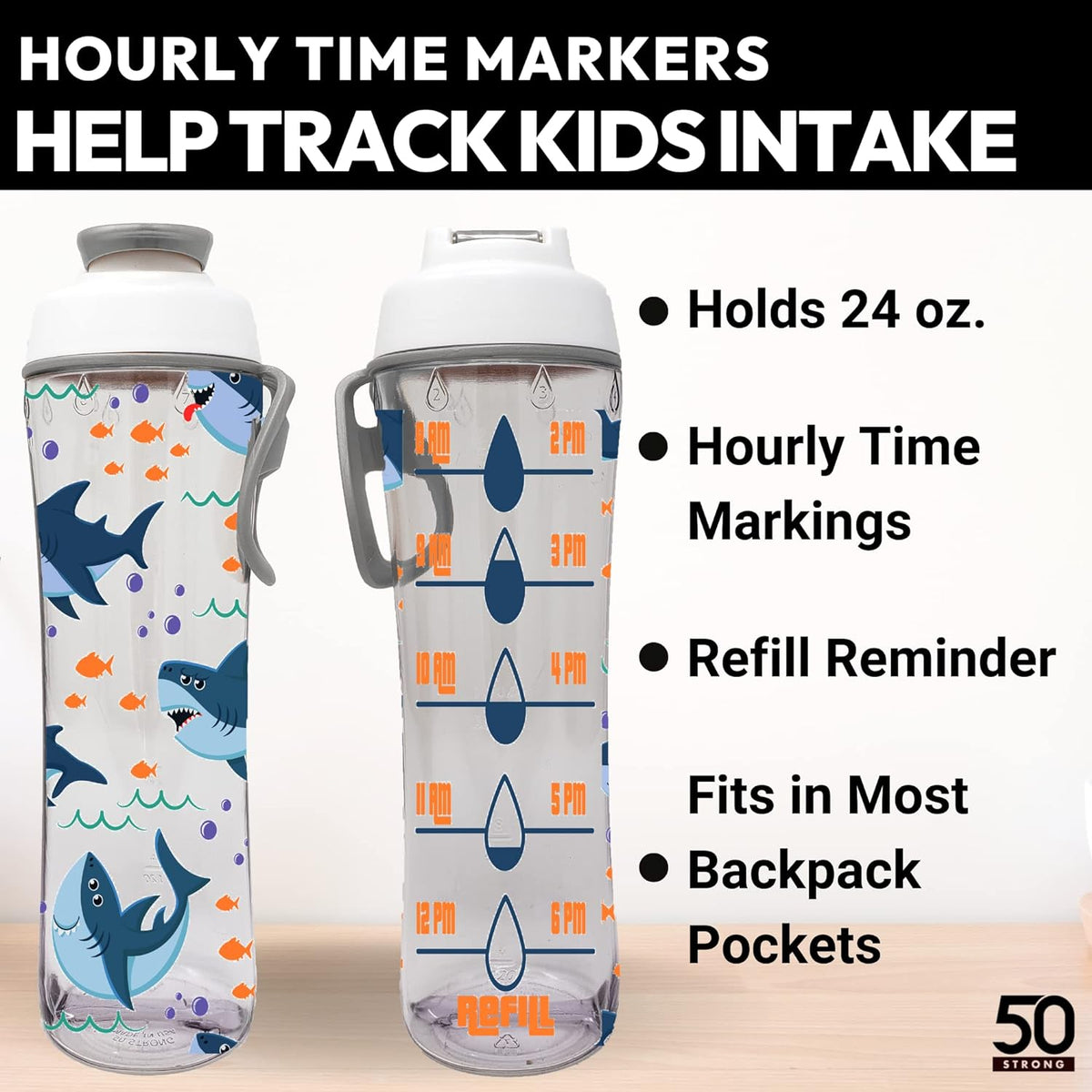 24oz BPA-Free Reusable Kids Water Bottle with Time Marker S678376