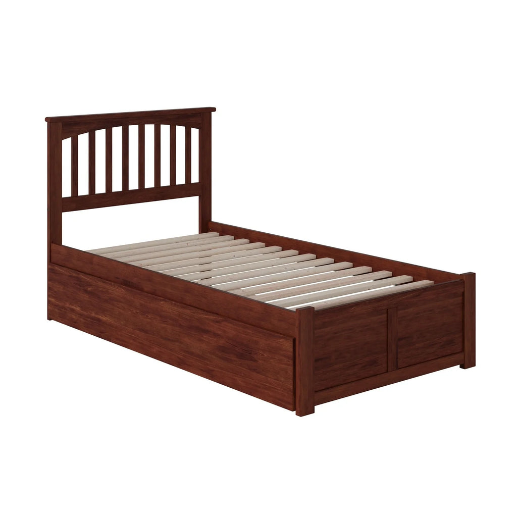 Twin Platform Bed with Footboard and Trundle in Walnut F42595