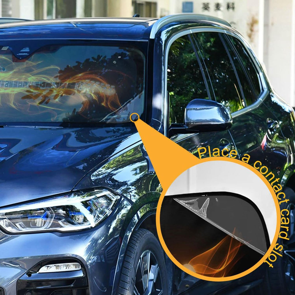 Electric Guitar Fire and Flames Car Windshield Sun Shade, Foldable Visor Protector, 55×27.6in E692405