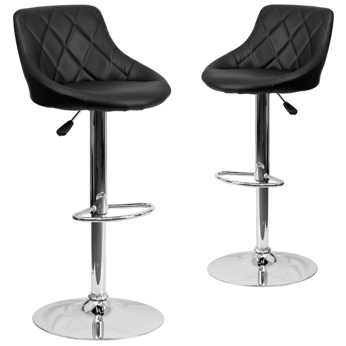 2 Pk. Black Vinyl Bucket Seat Adjustable Height Barstool with Chrome Base B8041