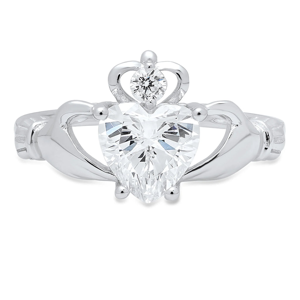 1.06ct Heart Cut Simulated Alexandrite 18k White Gold Claddagh Ring Size 3.75 L1420