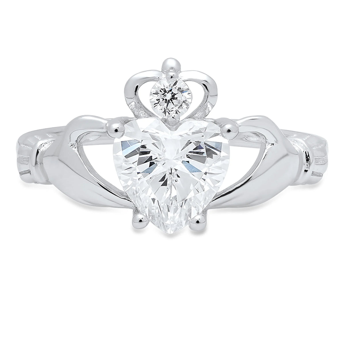 1.06ct Heart Cut Simulated Alexandrite 18k White Gold Claddagh Ring Size 3.75 L1420