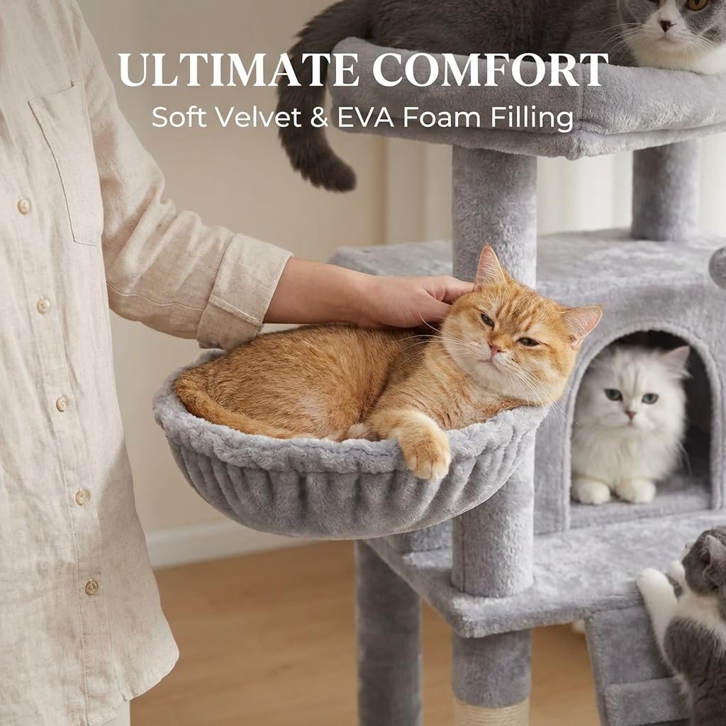 71-Inch Multi-Level Tall Cat Tree with Hammock and Cat Cave W102