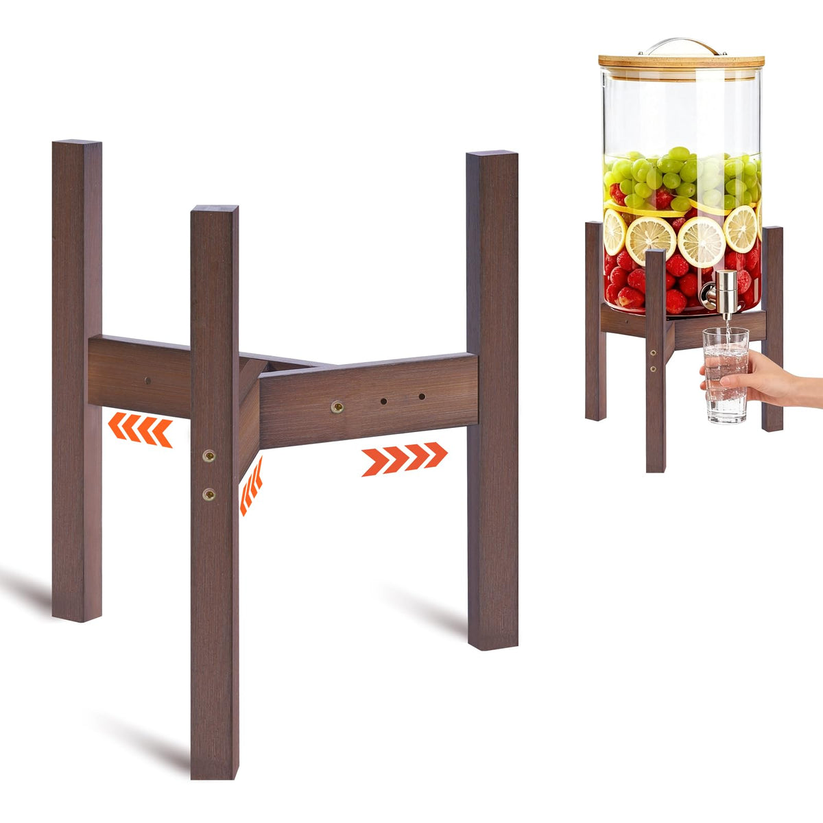 Adjustable Bamboo Drink Dispenser Stand for 2-5 Gallon S2807