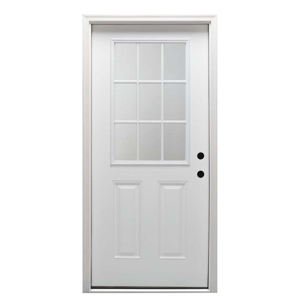 Steel Primed Left Hand In-Swing Prehung Front Door 9 Lite Clear Glass 36" x 80" R389240