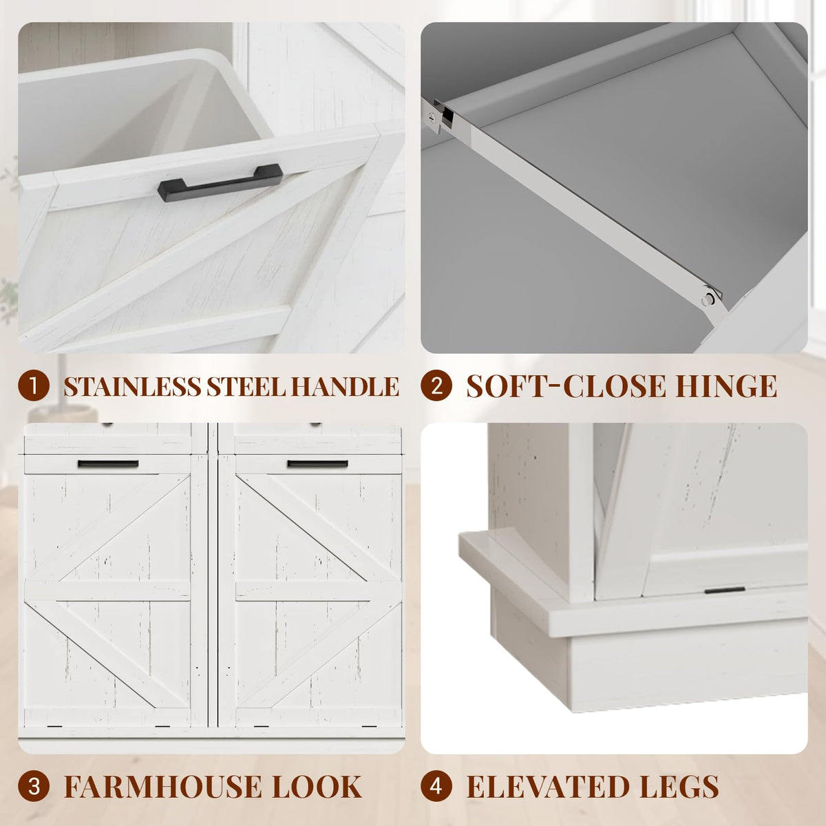 White 20 Gallon Tilt Out Trash Can Cabinet with Drawers P35804