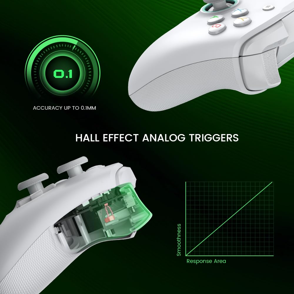 Wired Gamepad with Hall Effect Joysticks and 3.5 mm Audio Jack White T479