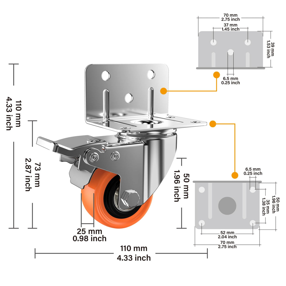 2" L-Shaped Swivel Caster Wheels Set of 4 W83144
