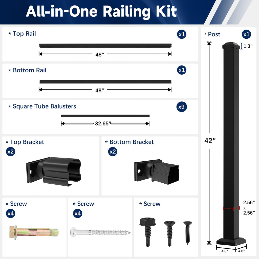 Aluminum Stair Railing Kit, 42 in x 4 ft Black T9391