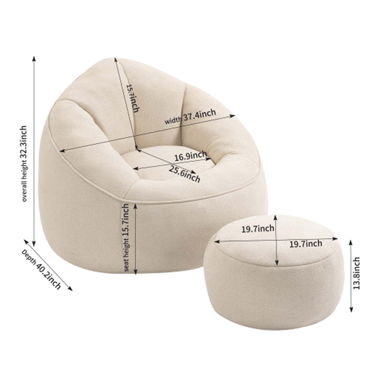 Memory Foam Bean Bag Chair with Ottoman W9056