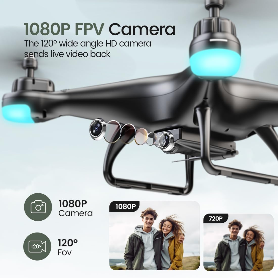 FPV RC Drone with 1080P HD Camera 2 Batteries E7210