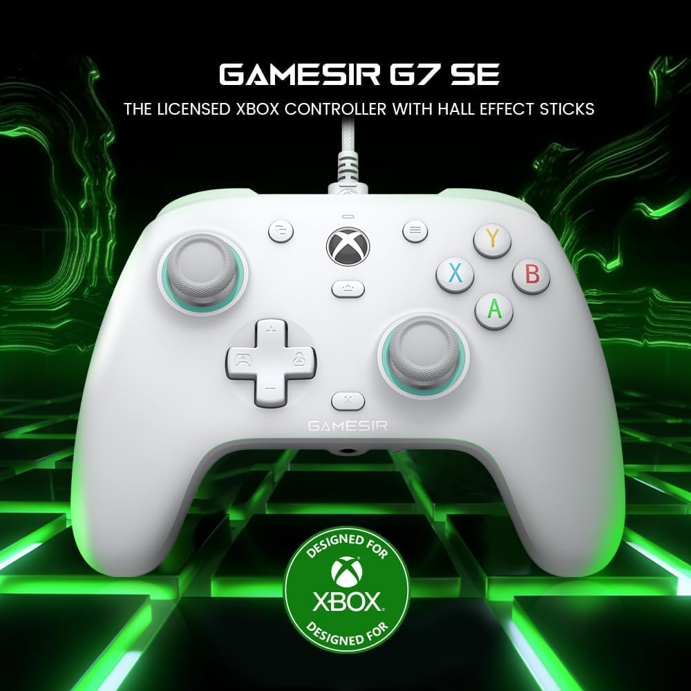Wired Gamepad with Hall Effect Joysticks and 3.5 mm Audio Jack White T479