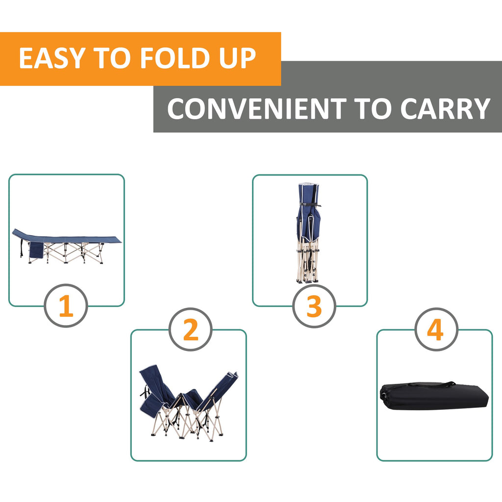 Folding Camping Cot with Carry Bag, Side Pocket, Blue M8705