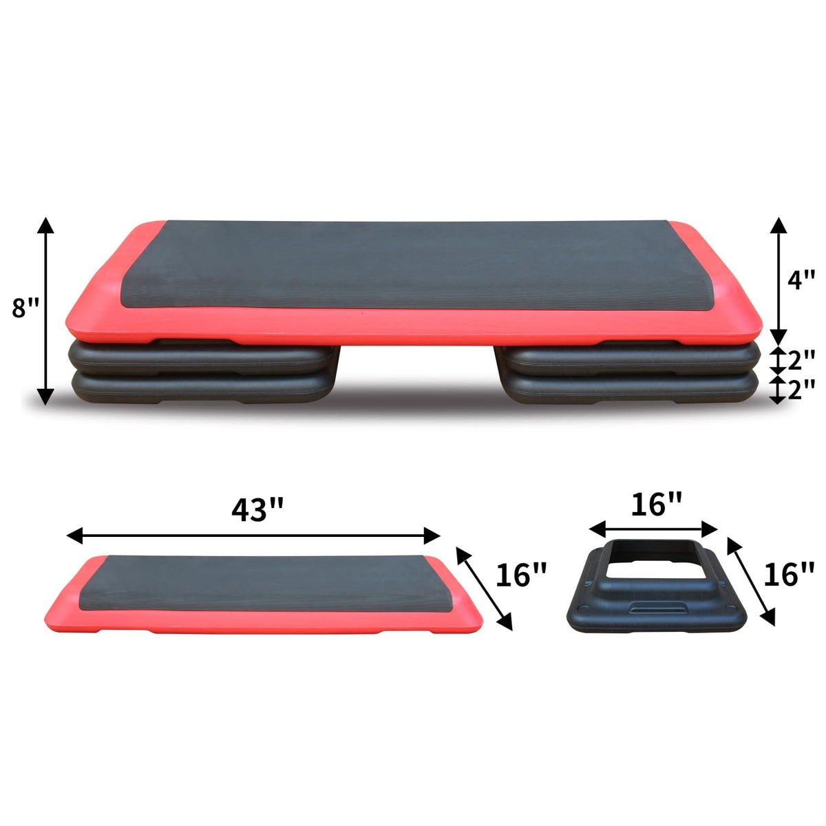 Adjustable Aerobic Workout Step Platform with 4 Stackable Risers H842