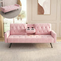 Pink Velvet Convertible Sofa Bed with Cup Holders S138875