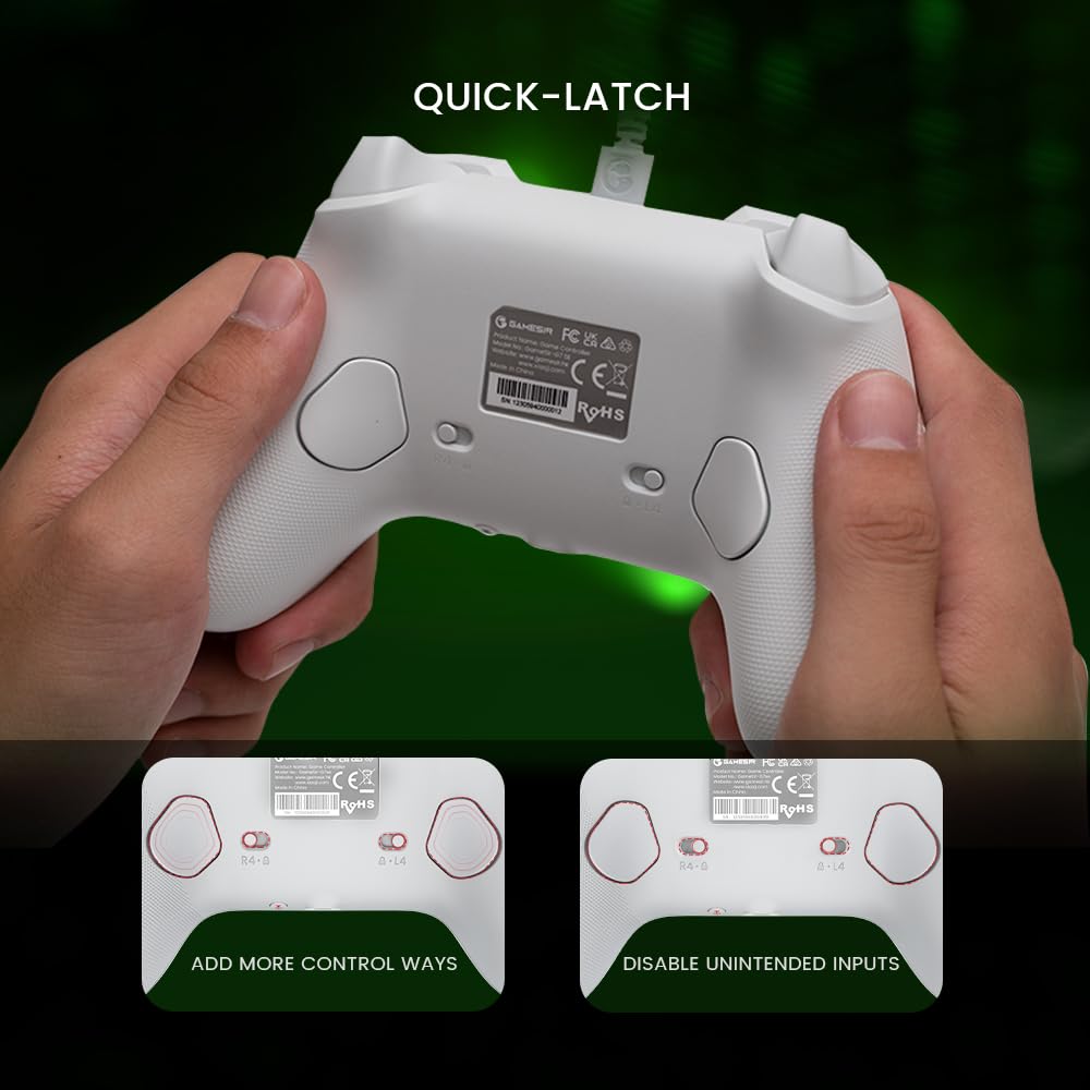 Wired Gamepad with Hall Effect Joysticks and 3.5 mm Audio Jack White T479