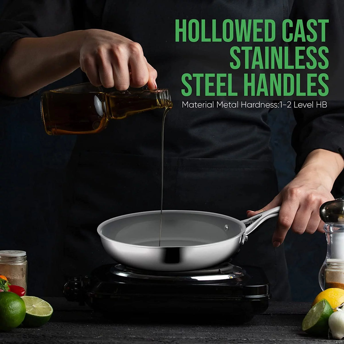 Cast Handles Frying Pan Ceramic Non-Stick Cookware L4912