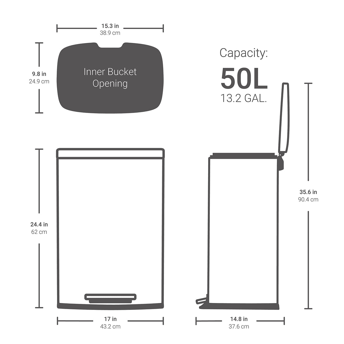 50L Stainless Steel Step-On Kitchen Trash Can U647723