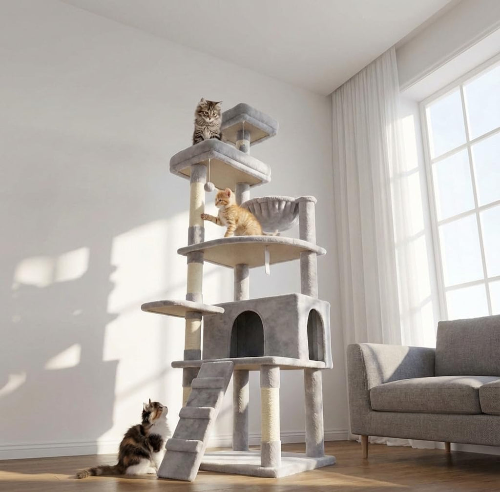 71-Inch Multi-Level Tall Cat Tree with Hammock and Cat Cave W102