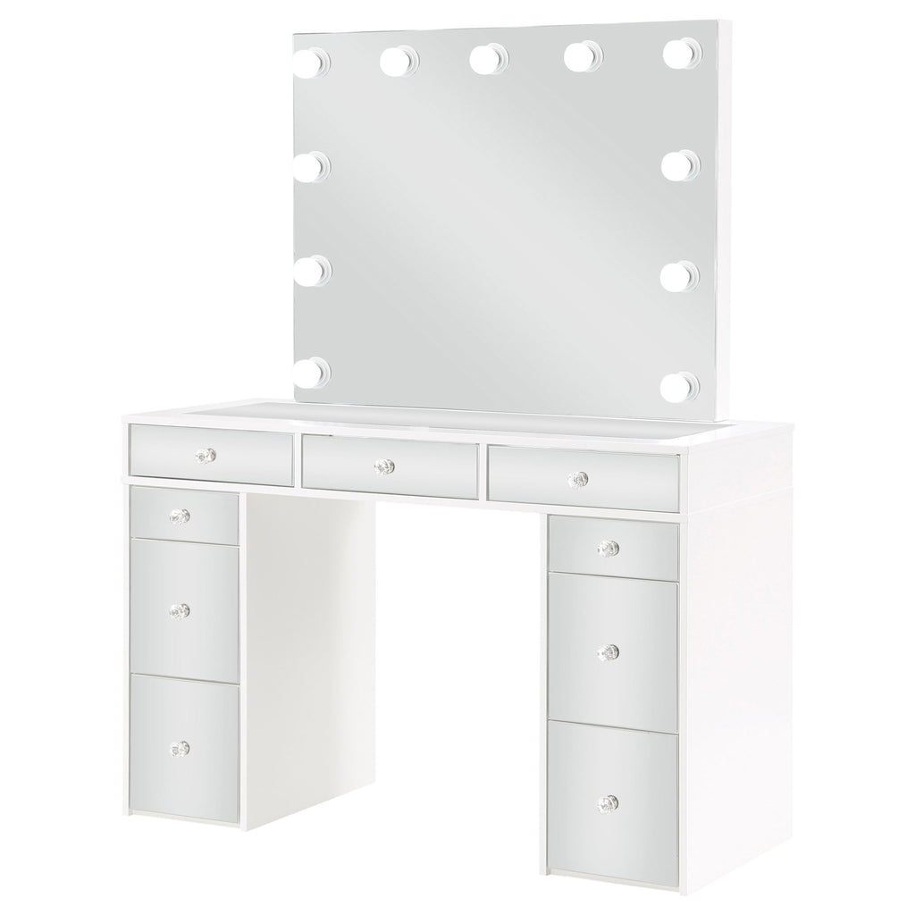 White Velvet 9-Drawer Vanity Table Set H7743