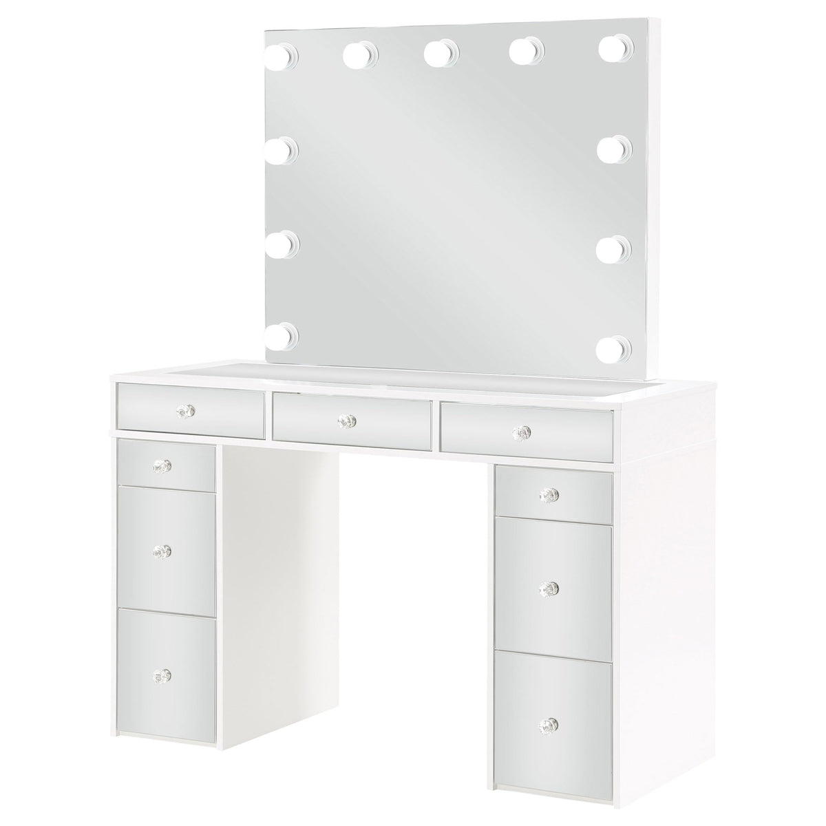 White Velvet 9-Drawer Vanity Table Set H7743