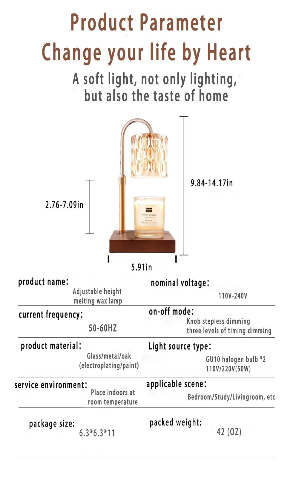 Adjustable Dimmable Candle Warmer Lamp with 2 Bulbs R934