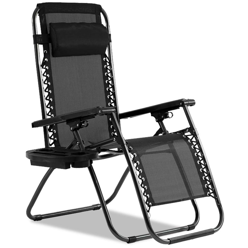 Black Zero Gravity Lounge Chair with Pillow & Cup Holder U65216
